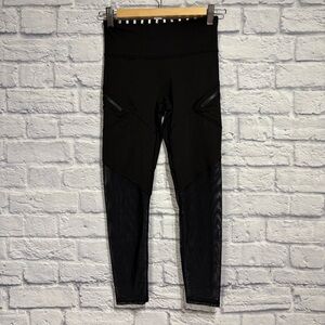 Ivivva by Lululemon Black Mesh Leggings with Striped Waistband Size 12